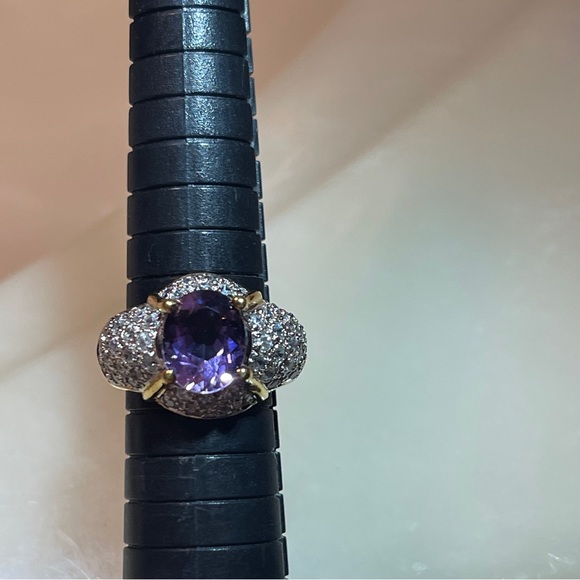🍾Gorgeous 925 Silver Amethyst & Zircon Dome Dinner Ring! - Picture 10 of 14